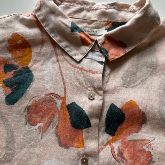 Rachel Zoe 100%‎ Linen Floral Print Button Up Shirt Size Medium Blouse Top Peach - Picture 12 of 16